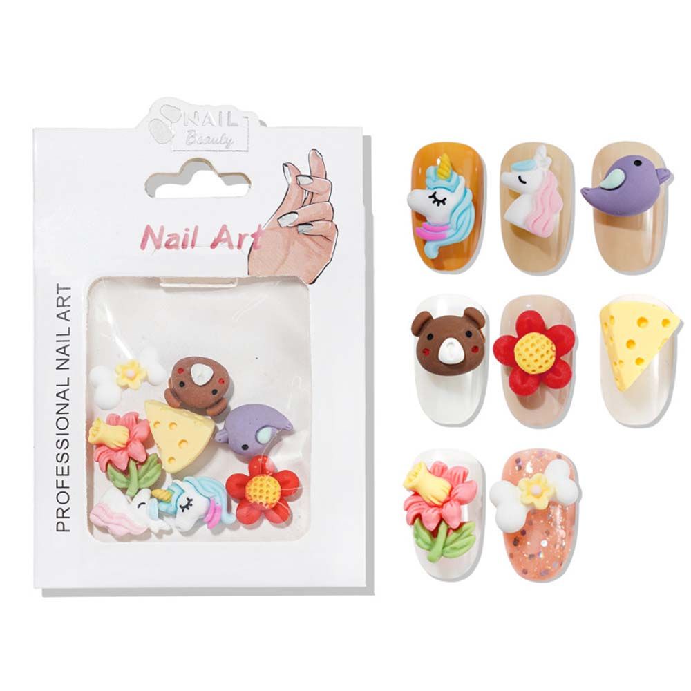 [Hàng mới về] Túi 10 phụ kiện trang trí móng nghệ thuật họa tiết chú gấu 3d hoạt hình dễ thương