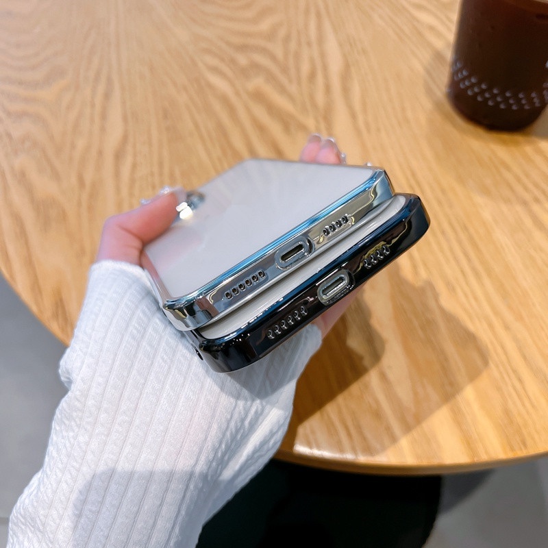 for Ốp Điện Thoại TPU Silicon Trong Suốt Viền Vuông Mạ Màu Chống Sốc Cho compatible for iPhone 13 11 12 Pro Mini Max XR X Xs 6 7 8 Plus SE