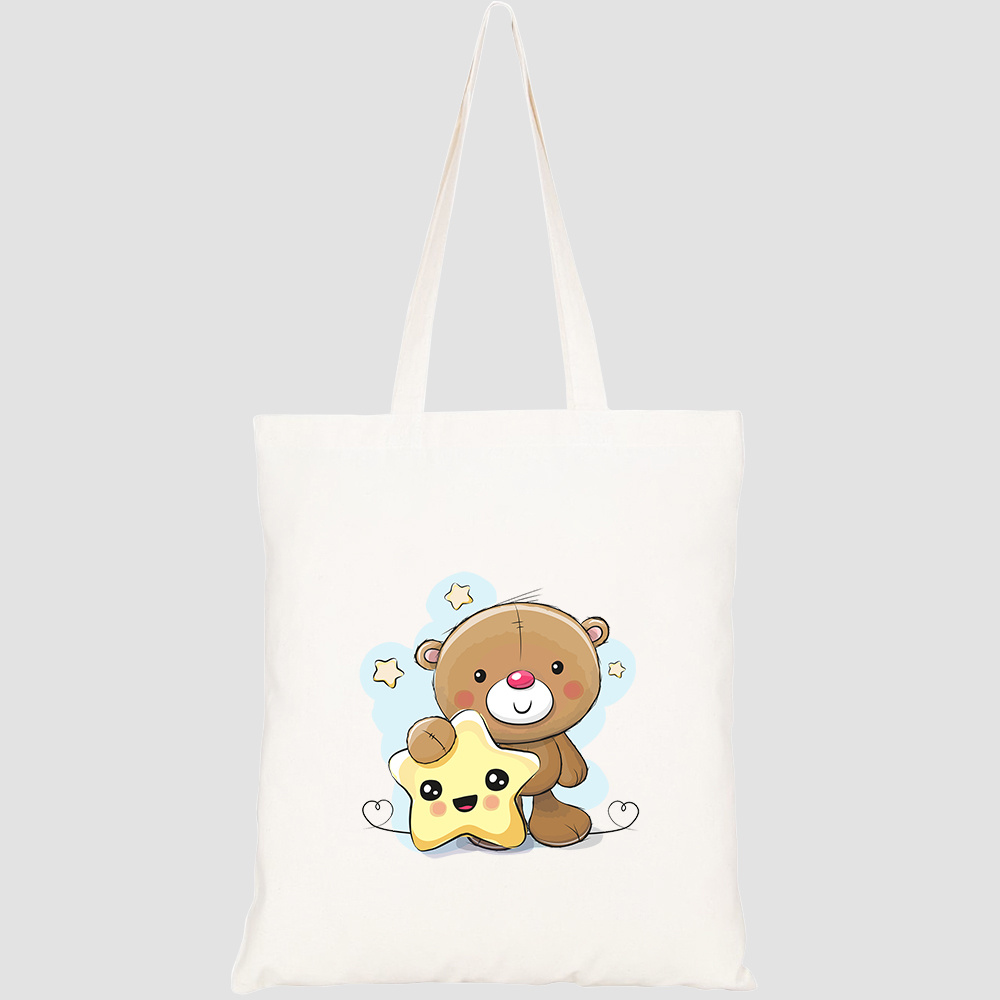 Túi vải tote canvas HTFashion in hình cute cartoon teddy bear smiling HT443