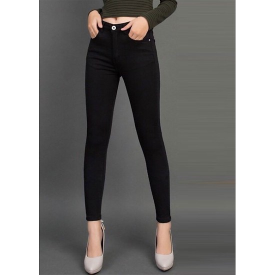 Quần Jean Nữ Dài Lưng Cao Màu Đen Co Giãn Mạnh Có Bigsize