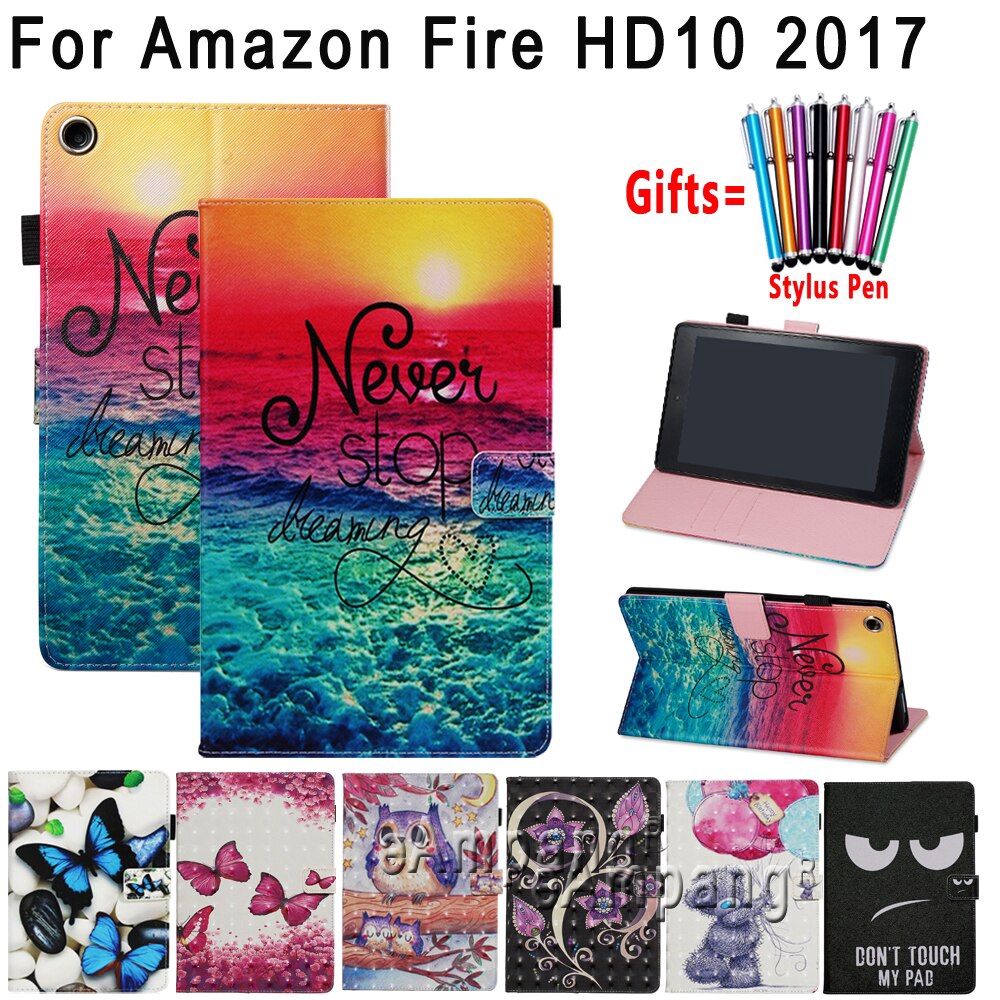 Smart Case for Amazon HD10 HD 10 2017 Fashion Painted Soft Shockproof Stand Flip Cover Tablet Shell