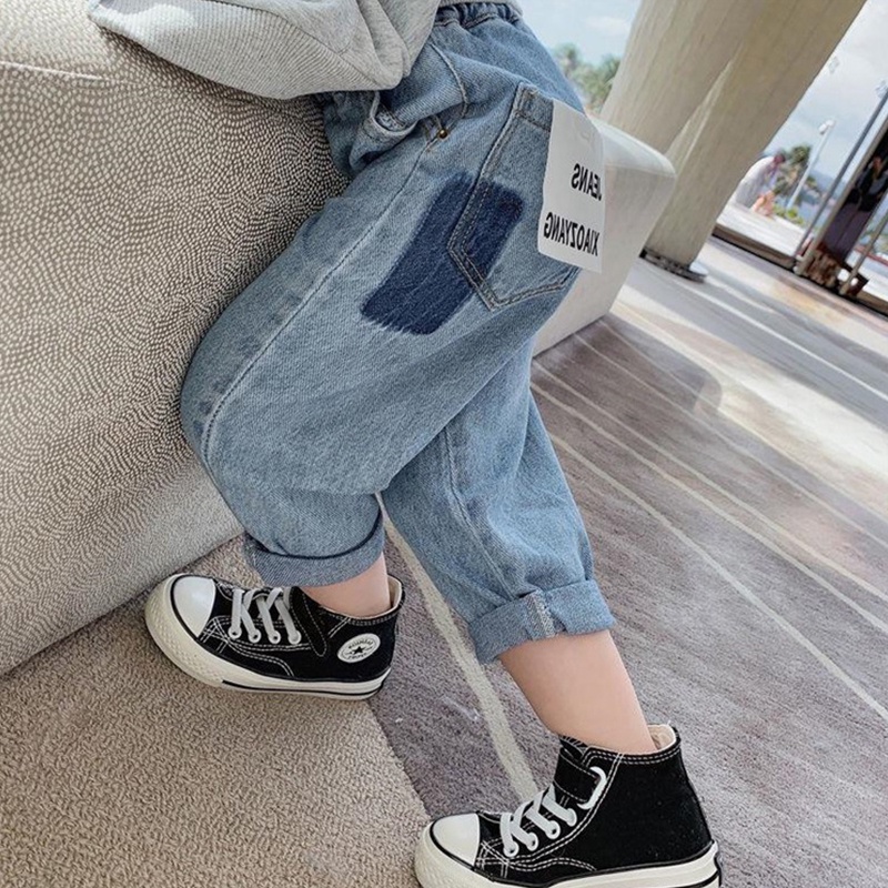 Quần Jean Dài Dáng Rộng Kiểu Hàn Quốc Thiết Kế Năng Động Cho Bé