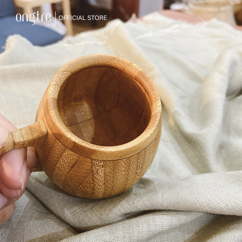 Bộ cốc Tre ONGTRE có quai và Lót ly uống Trà, Cà phê cao cấp, sang trọng