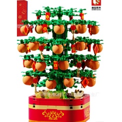 Bộ Xếp hình lego cây cam quất chưng tết ngày tết nguyên đán, Đồ chơi xếp hình Lego cho bé trai bé gái Mã 601145