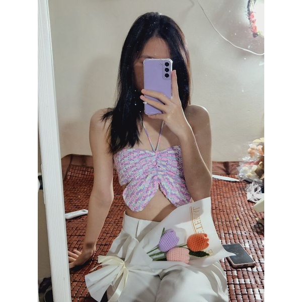 Áo len móc croptop crochet handmade màu sắc ngọt ngào hình thật