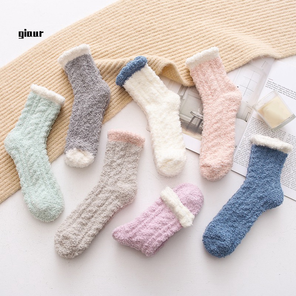 Giaurz Đôi vớ lông cừu san hô nhiều màu sắc phong cách giản dị