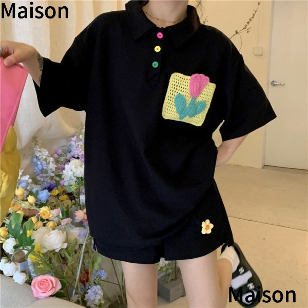 Set Áo Thun Polo + Đầm Yếm Dáng Rộng Phong Cách Hàn Quốc Thời Trang Mùa Hè Xinh Xắn Cho Nữ