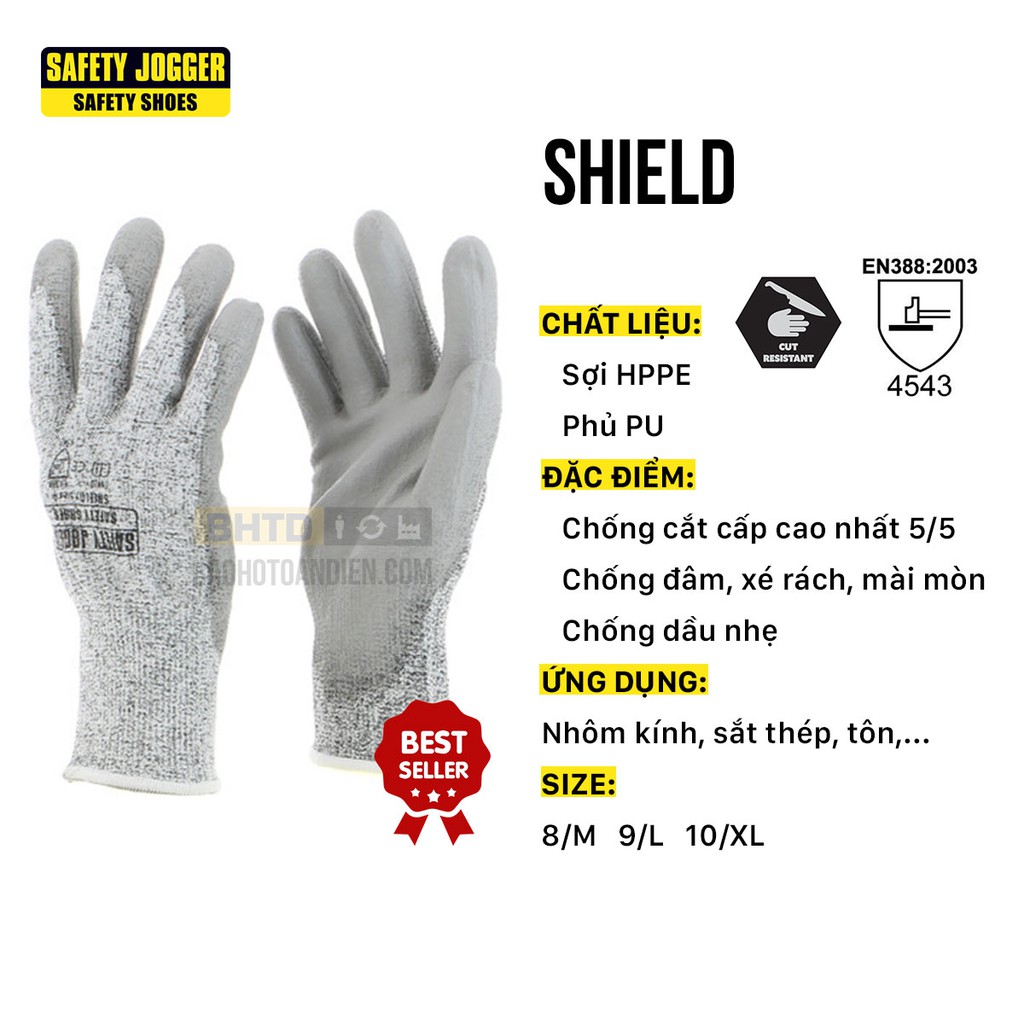 Găng tay lao động chống cắt cấp độ 5 Jogger Shield | dùng cho nhôm kính, sắt thép, nhà bếp giúp chống đứt tay