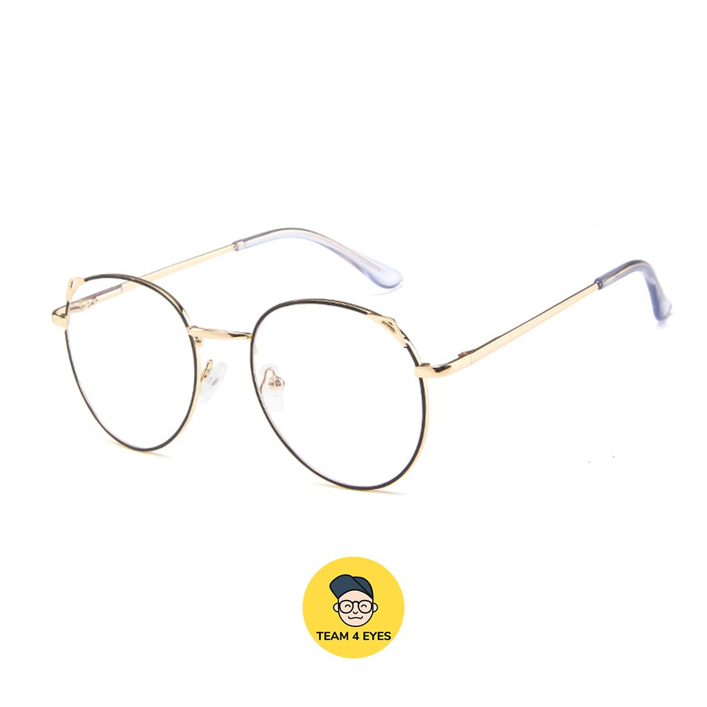 [ Ảnh thật ] Kính cận tròn cách điệu tai mèo thời trang cao cấp tròng 0 độ cắt ánh sáng xanh | BigBuy360 - bigbuy360.vn