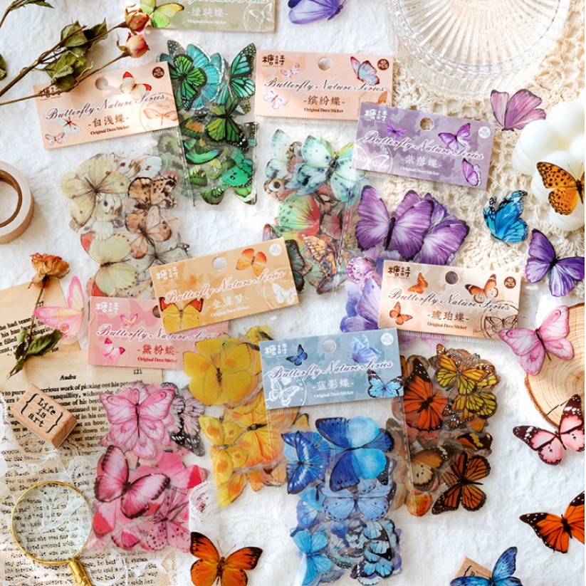 Túi 40 miếng sticker mẫu butterfly nature bướm nhiều màu xinh xắn