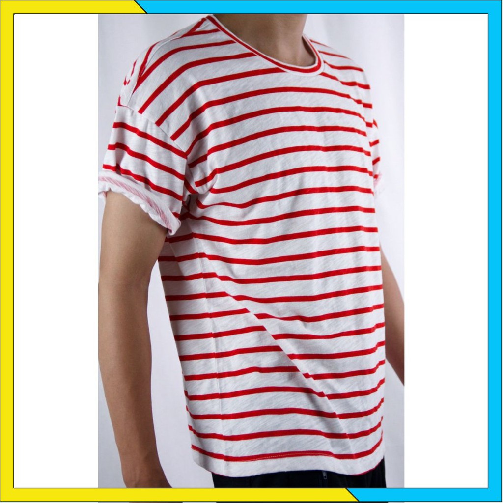 Áo thun Sọc ngang tay lở After All cotton 2 chiều màu đỏ