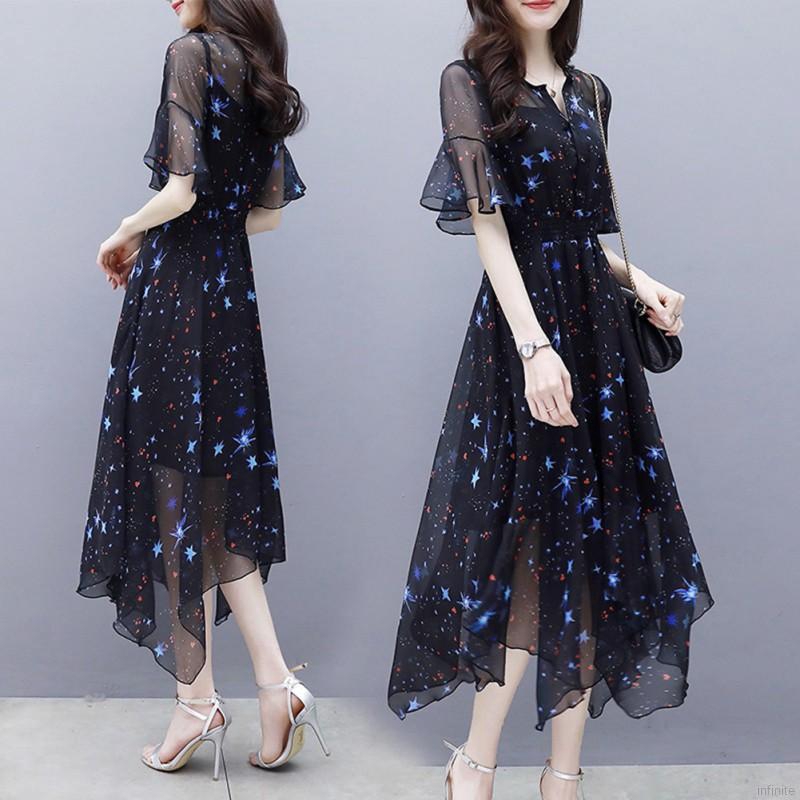 Đầm tay loe hoạ tiết ngôi sao thiết kế thanh lịch cho phái nữ