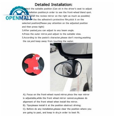 Gương cầu lồi 2 mặt dán treo bên dưới kính chiếu hậu xe hơi ô tô xóa điểm mù bánh trước sau xoay 360 độ góc rộng