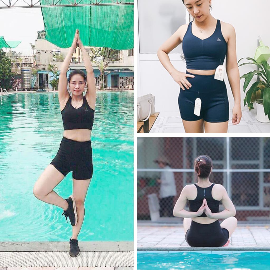 Bộ đồ Quần đùi ôm V1&amp; Áo bra cổ tim tập gym, aerobics, đi bơi hay chạy bộ  - Chính hãng Gladimax