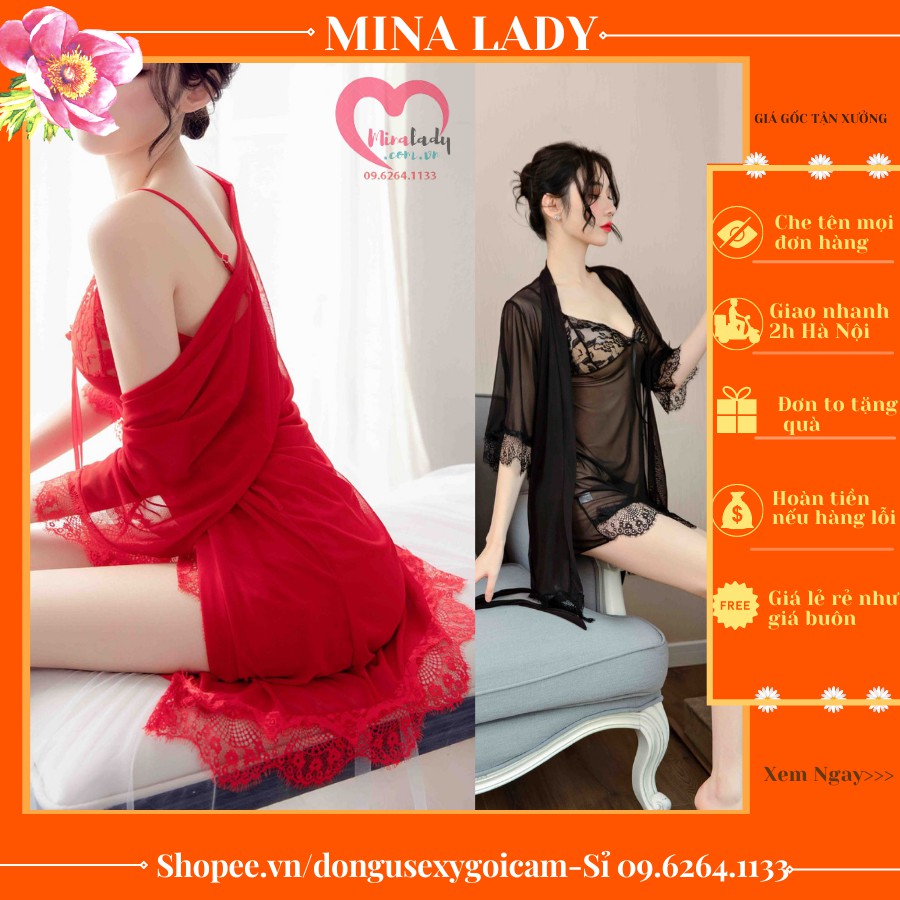 Đồ ngủ Sexy Hai Dây Quyến Rũ Kèm Áo Choàng Sexy Gợi Cảm Xuyên Thấu Tặng Chip lọt khe cao cấp full màu VAYÁOCHOÀNGT | BigBuy360 - bigbuy360.vn