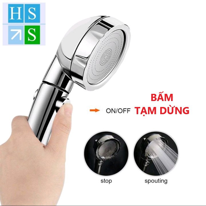 Bát sen tắm nóng lạnh cao cấp mạ CROM đầu vòi tắm tăng áp mặt Inox kèm nút tắt mở với 03 chế độ nước - HS Shop Đà Nẵng