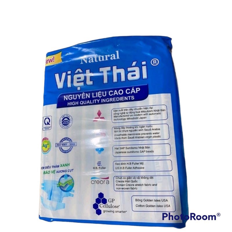 Bỉm dán người già cao cấp VIỆT THÁI NATURAL 10 miếng dùng thử size M L XL từ 40_90kg dùng siêu thấm kháng khuẩn mềm mỏng