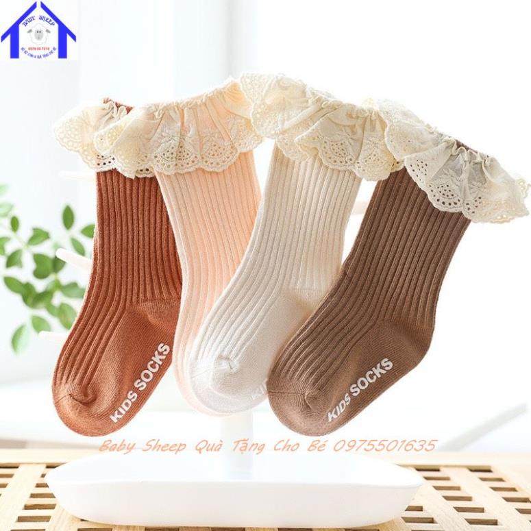 Tất Hàn Quốc cao cổ cho bé gái 0-3 tuổi chất liệu cotton phối ren xinh xắn cho bé gái