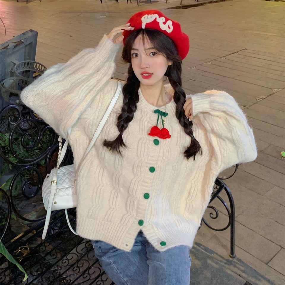 Áo Khoác Cardigan Dệt Kim Dáng Rộng Màu Tím Phong Cách Thời Trang Nhật Bản Mới