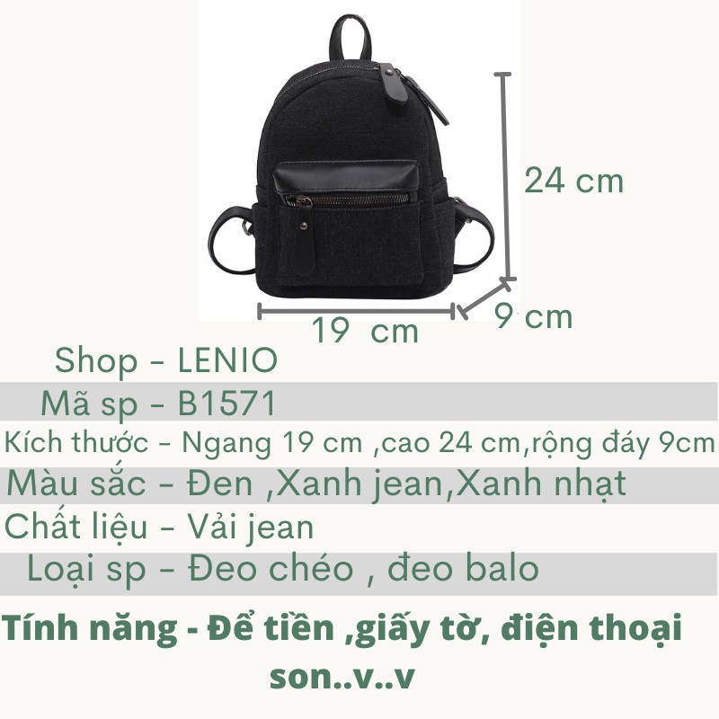 Balo nữ mini đẹp thời trang LENIO B1571 cao cấp vải jean