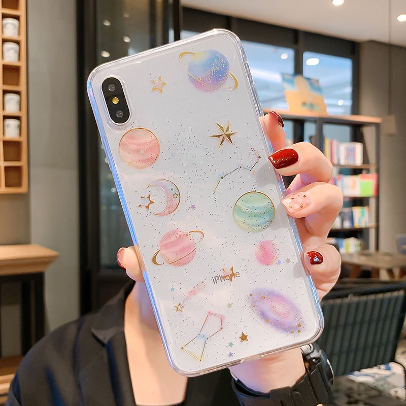 Ốp điện thoại silicon trong suốt bầu trời đầy sao thích hợp cho IPhone 7 8Plus XS XR XSMAX 11 11pro 11promax 12 12promax