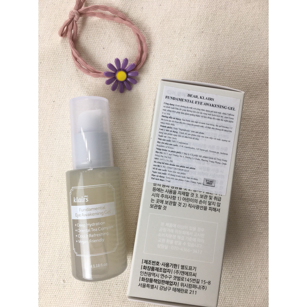 Dưỡng mắt dạng Gel giảm quầng thâm và bọng mắt Klairs Fundamental Eye Awakening Gel 35ml