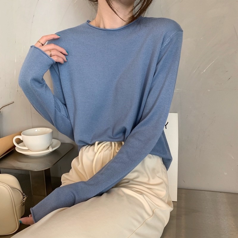 AL2-Áo len nữ trơn dáng dài tay cổ tròn màu sắc pastel freesize | BigBuy360 - bigbuy360.vn