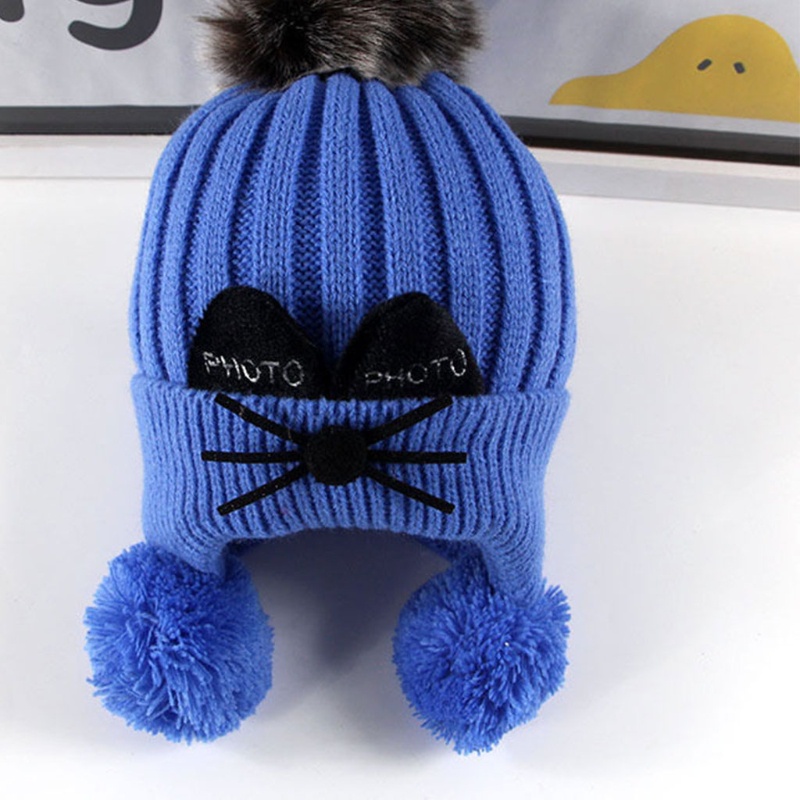 Mũ Beanie Dệt Kim Phủ Lông Giữ Ấm Tai Thời Trang Thu Đông Cho Bé