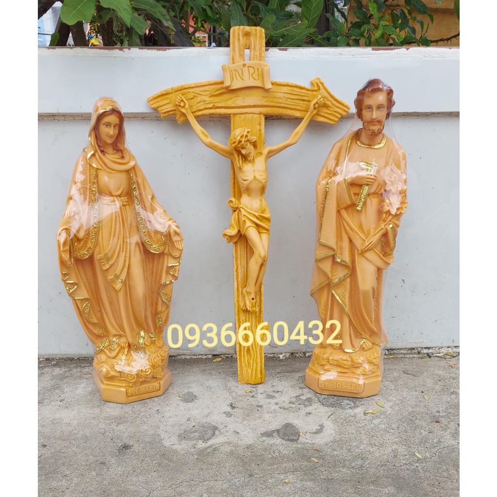 BỘ 3 TƯỢNG ĐỨC MẸ THÁNH GIUSE CAO 40CM, THÁNH GIÁ CHÚA CHỊU NẠN CAO 50CM TƯỢNG CÔNG GIÁO COMPOSITE