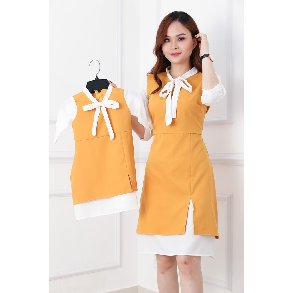 (HÌNH THẬT+SALE LỖ VỐN DỌN KHO) Đầm đôi mẹ và bé gái cổ phối nơ mộc miên (còn 1 size MẸ M BÉ M) HÌNH THẬT MẪU MẶC