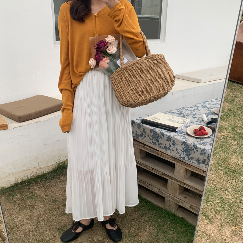 Chân váy midi vải chiffon eo cao xếp ly mỏng nhiều màu tùy chọn cho nữ | BigBuy360 - bigbuy360.vn
