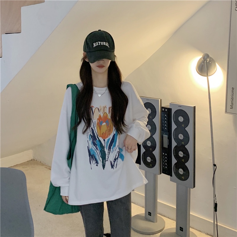 Áo Thun Nữ Tay Dài In Hình Thời Trang Hàn Quốc 3 Màu Lựa Chọn | BigBuy360 - bigbuy360.vn