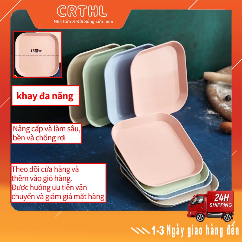 Dĩa nhựa đựng thức ăn, đựng trái cây hình vuông chất liệu lúa mạch sang trọng