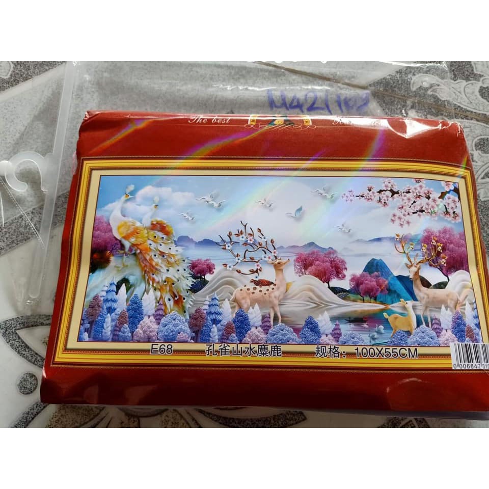 Tranh thêu kín Hươu Tài Lộc Phú Quý E67, E76 (100x55cm) - tranh chưa thêu