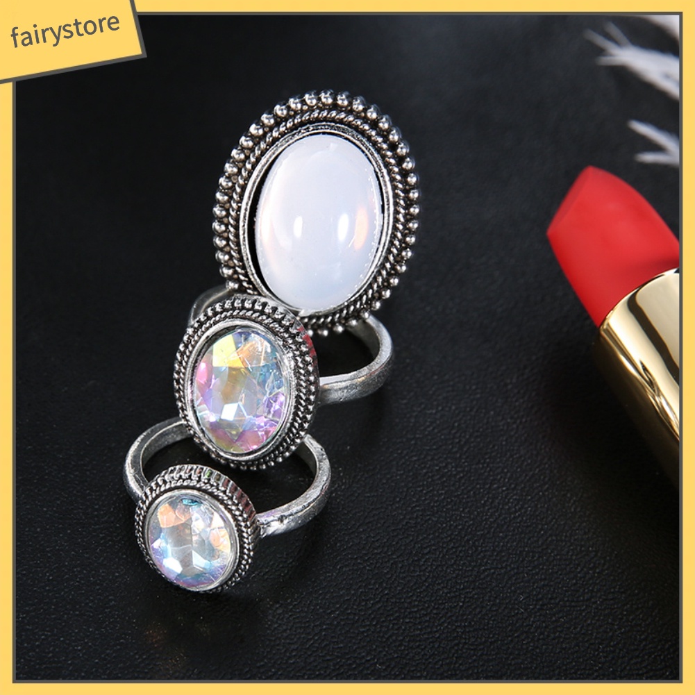 Set nhẫn đính đá nhân tạo thời trang nữ dễ thương