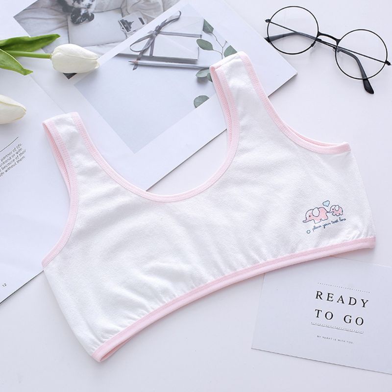 Áo Ngực Dây Bản Rộng Bằng Cotton In Họa Tiết Voi Hoạt Hình Màu Kẹo Phong Cách Nhật Bản Cho Nữ Sinh