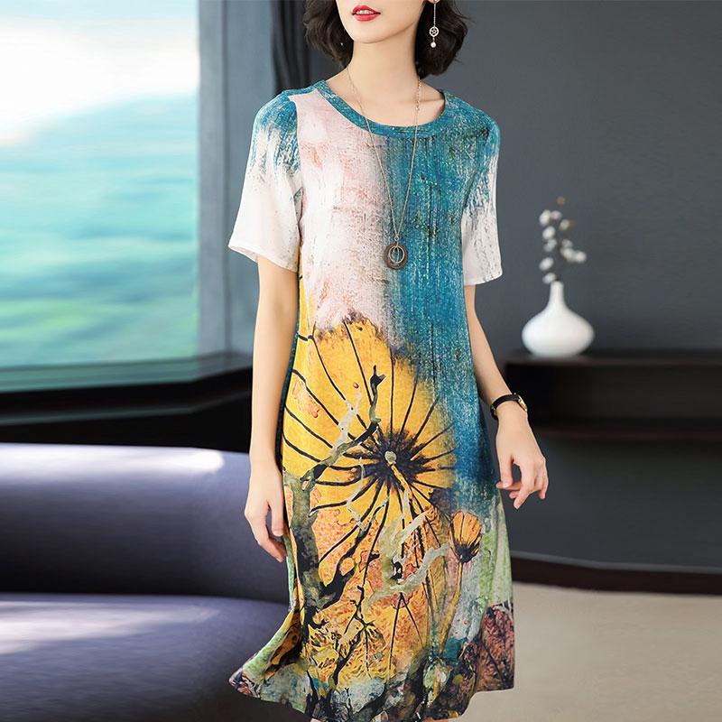 Đầm nữ dáng dài họa tiết tranh sơn dầu thời trang quyến rũ