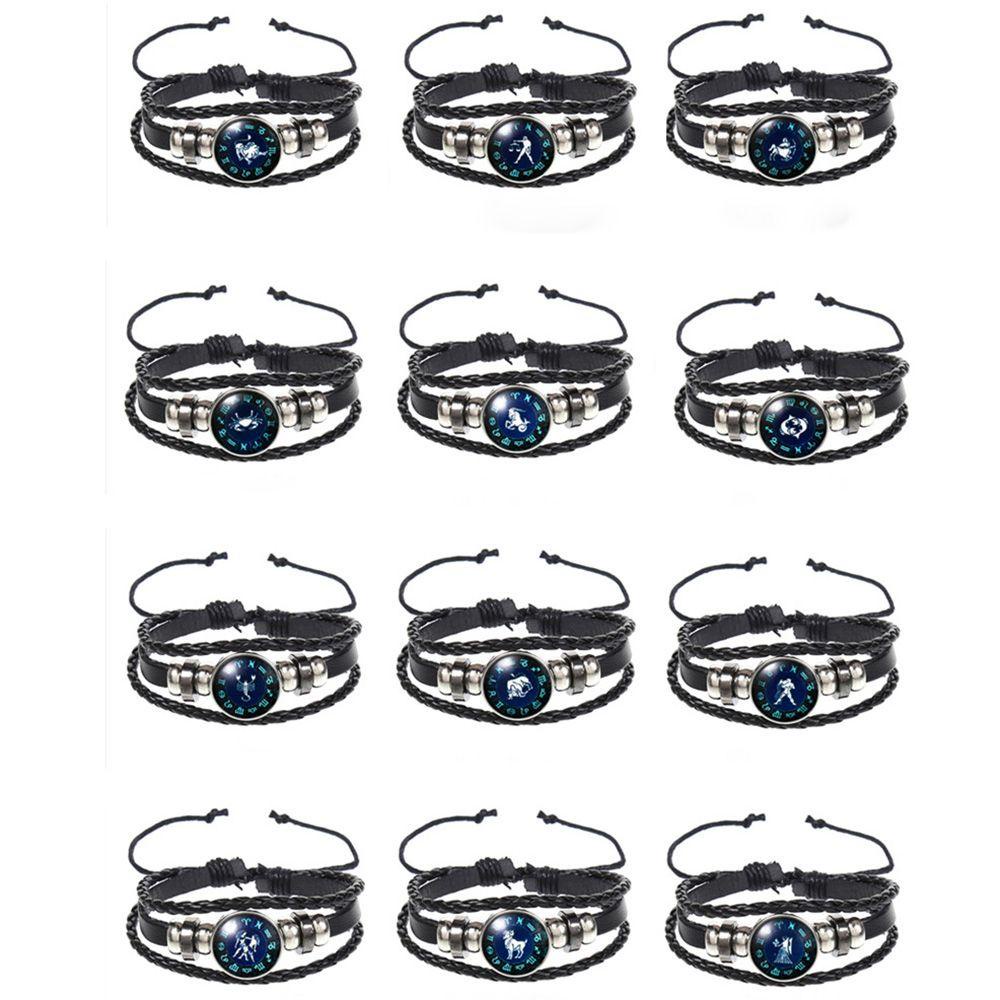 Vòng Tay Da Bò Bện Nhiều Lớp Họa Tiết VANES1 Chòm Sao Phát Sáng Phong Cách Punk Cá Tính