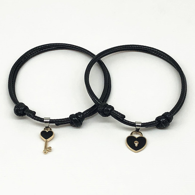 Set 2 vòng tay bện dây mặt kim loại hình trái tim thời trang dễ thương cho cặp đôi