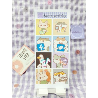 sticker tờ bullet journal gấu, mèo, động vật hoạt hình biểu tượng logo của các ứng dụng tiktok, instagram, facebook,...