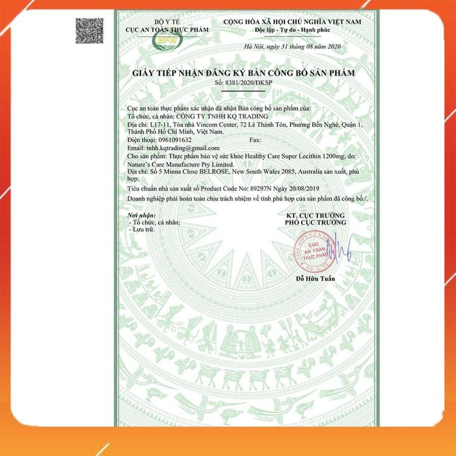 Mầm đậu nành Healthy Care Super Lecithin 1200mg Chính Hãng 100% - 100 viên Úc