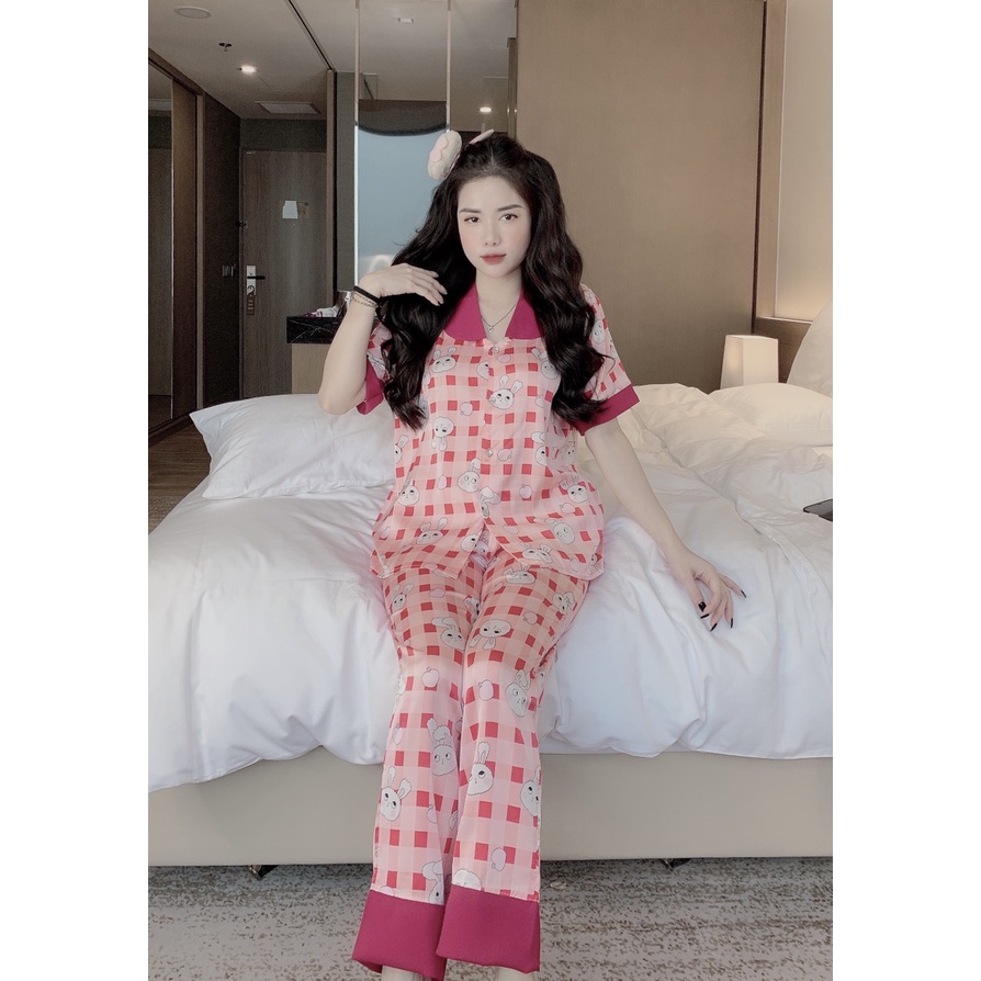 Đồ bộ pijama nữ tay ngắn quần dài siêu hot siêu dể thương chất liệu lụa mango, lụa latin cao cấp, đồ bộ mango hot trend