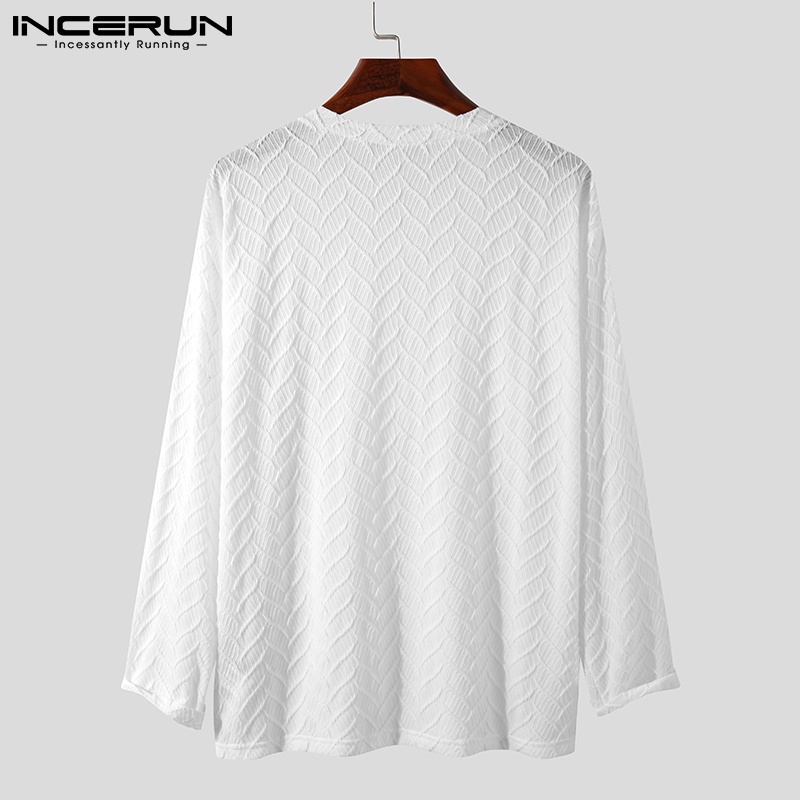 Áo INCERUN dáng rộng tay dài màu trơn cổ chữ V thời trang đơn giản dành cho nam