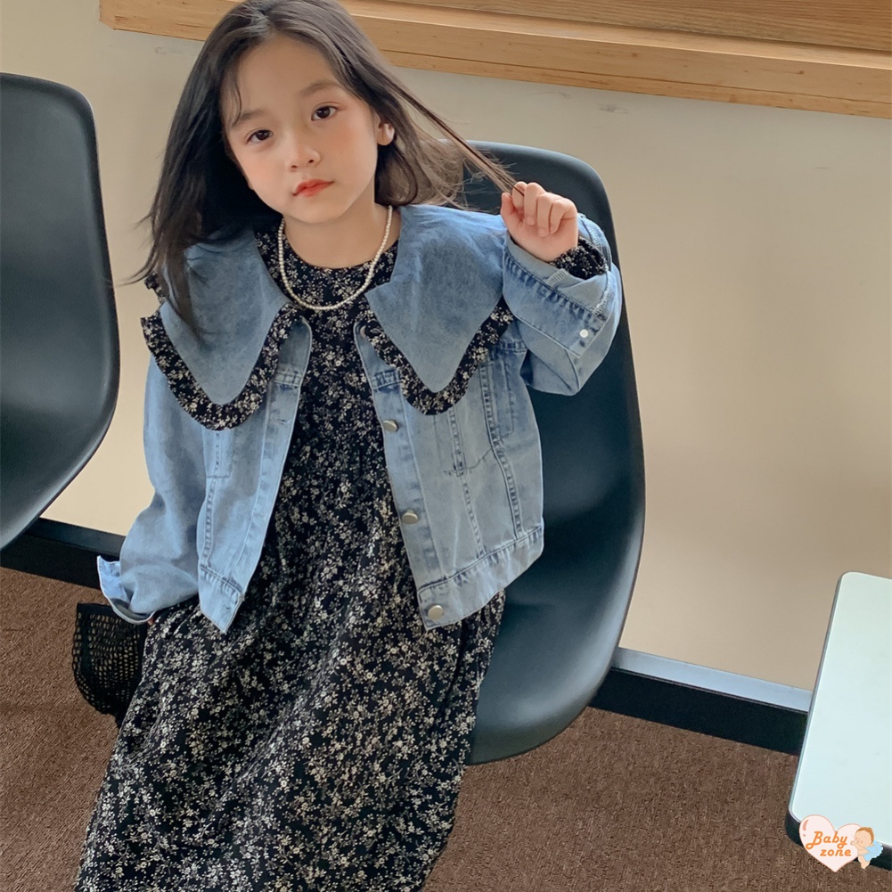 Bộ Áo Khoác Denim + Đầm Hoa Phong Cách Phương Tây Cho Bé Gái