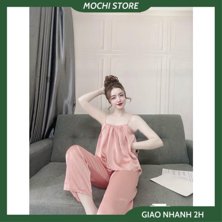 Đồ Lụa Mặc Nhà, Đồ Bộ Nữ Đồ Ngủ Áo Dây Nhún Ngực Quần Dài Chất Lụa Satin Fill Màu Form Rộng Rãi Sang Trọng Kín | BigBuy360 - bigbuy360.vn