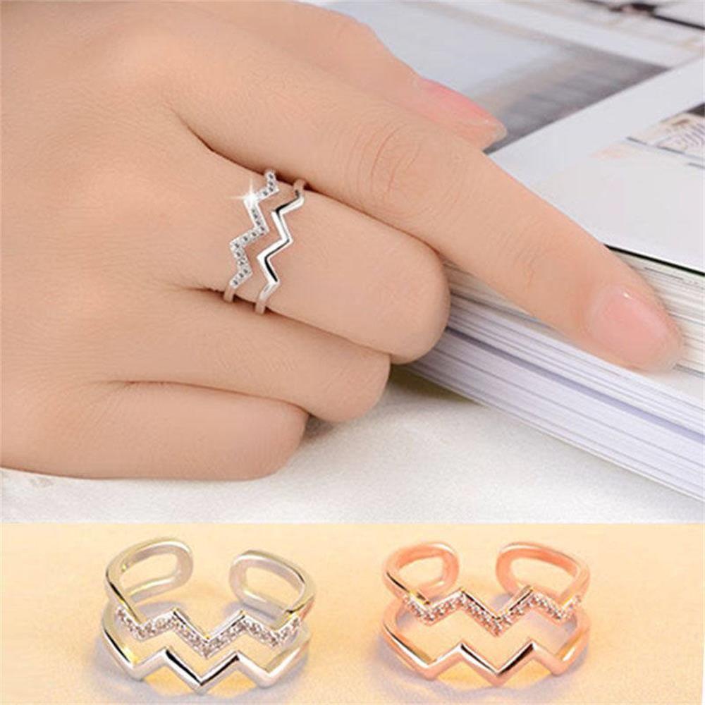 Nhẫn Gợn Sóng HS HS|Nhẫn Hở Đính Đá Nhiều Màu Sắc