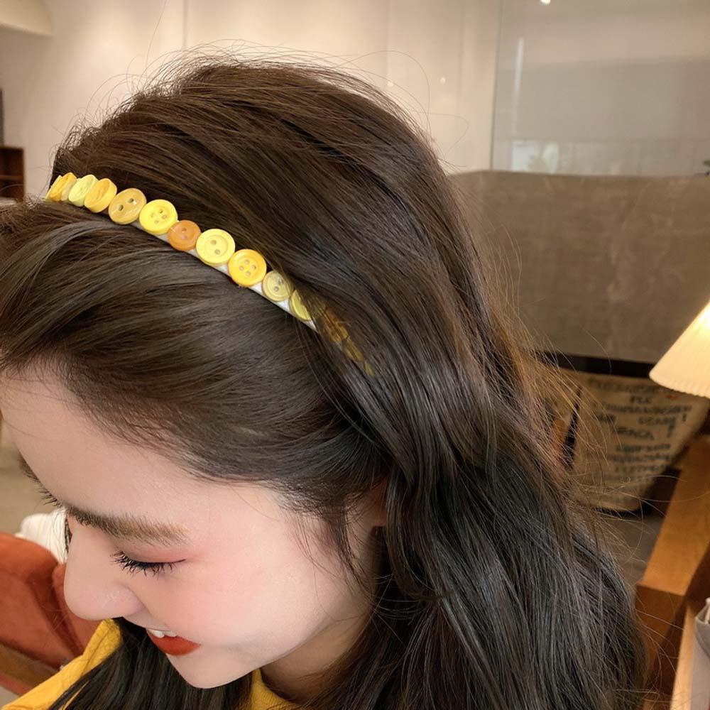 VANES1 Băng Đô Cài Tóc Bằng Nhựa Màu Kem Đính Nút Đơn Giản Thời Trang Hàn Quốc Cho Nữ