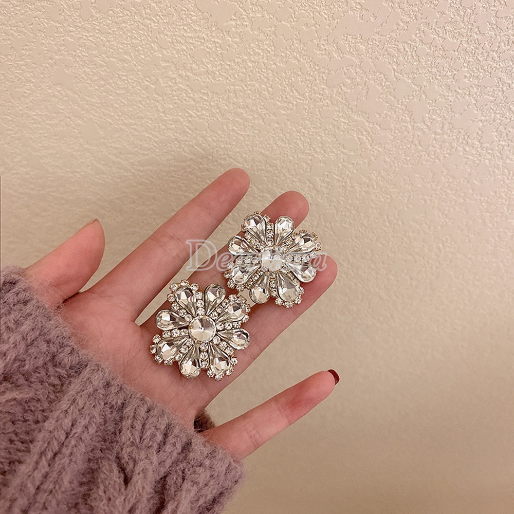 Bông Tai Hình Hoa Đính Đá Kim Cương Toàn Diện Phong Cách Âu Mỹ