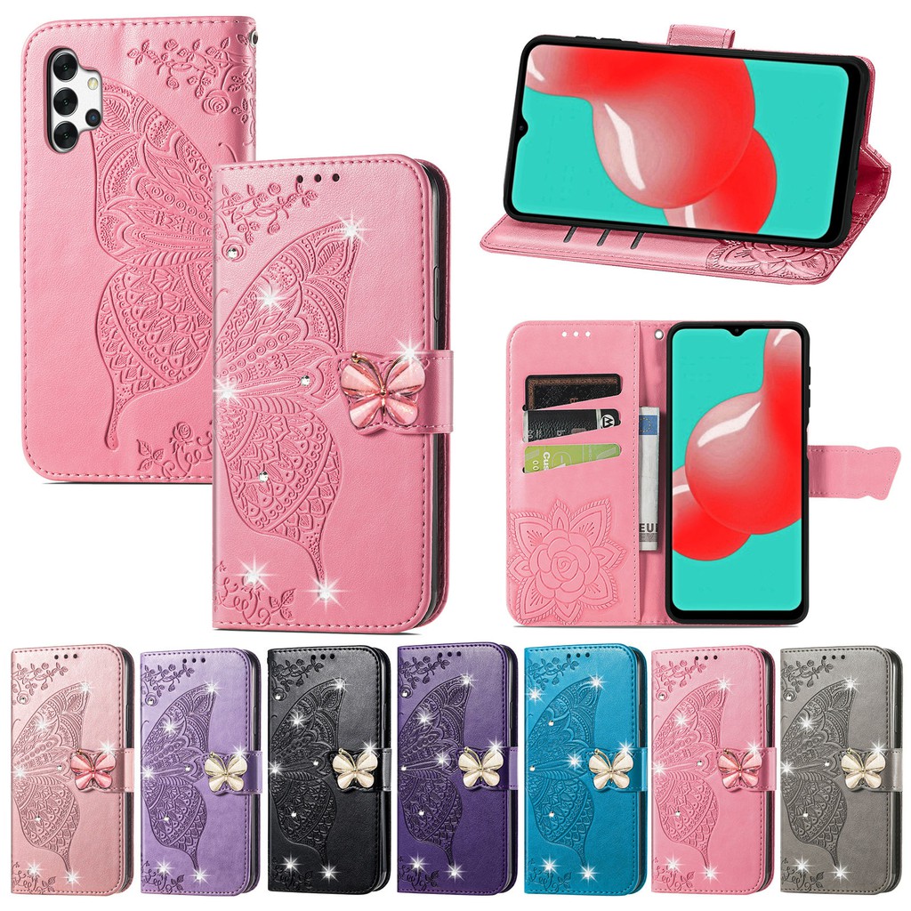 Hardware Diamond Jewelry of PU Leather Buterfly Flip Wallet Case with Card Slot and Kickstand for Huawei Mate 30 40 lite Nova 3 3i 3i 5i pro