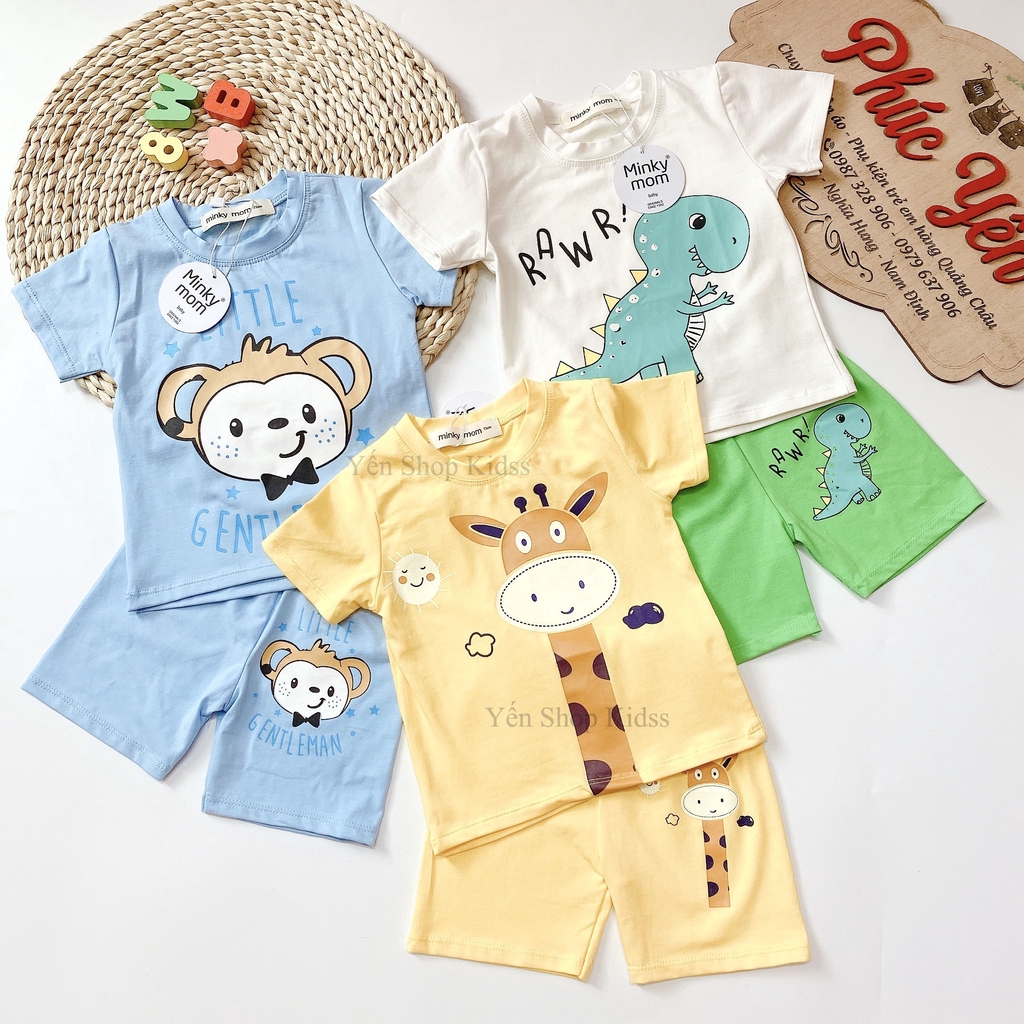 Bộ Cộc Tay Cotton 100 % Minky Mom In Họa Tiết Ngựa Vàng- Khủng Long Xanh Cho Bé (SP001312)